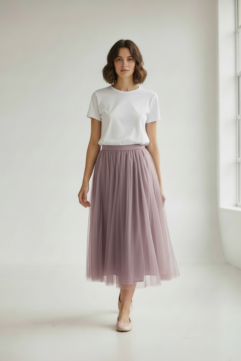 Charizma - Midi Φούστα Από Τούλι Λιλά Με Εσωτερική φόδρα