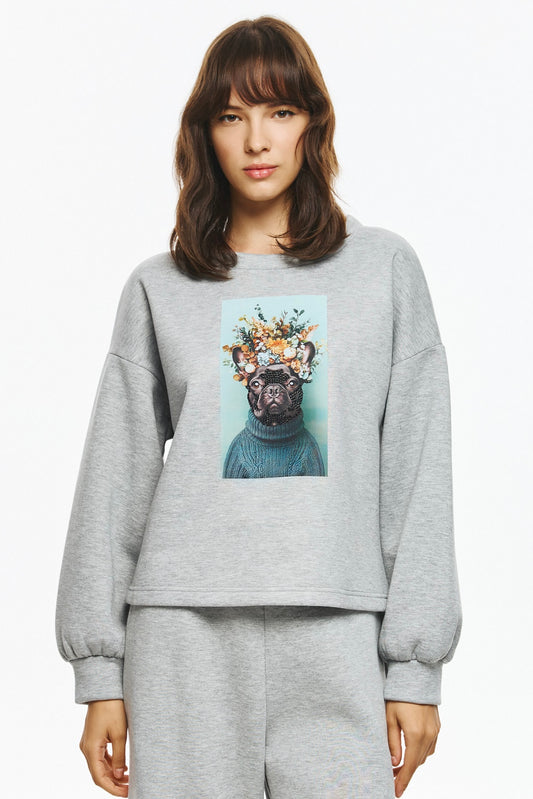 Unitee- Φούτερ Μπλούζα με Γαλλικό Μπουλντόγκ