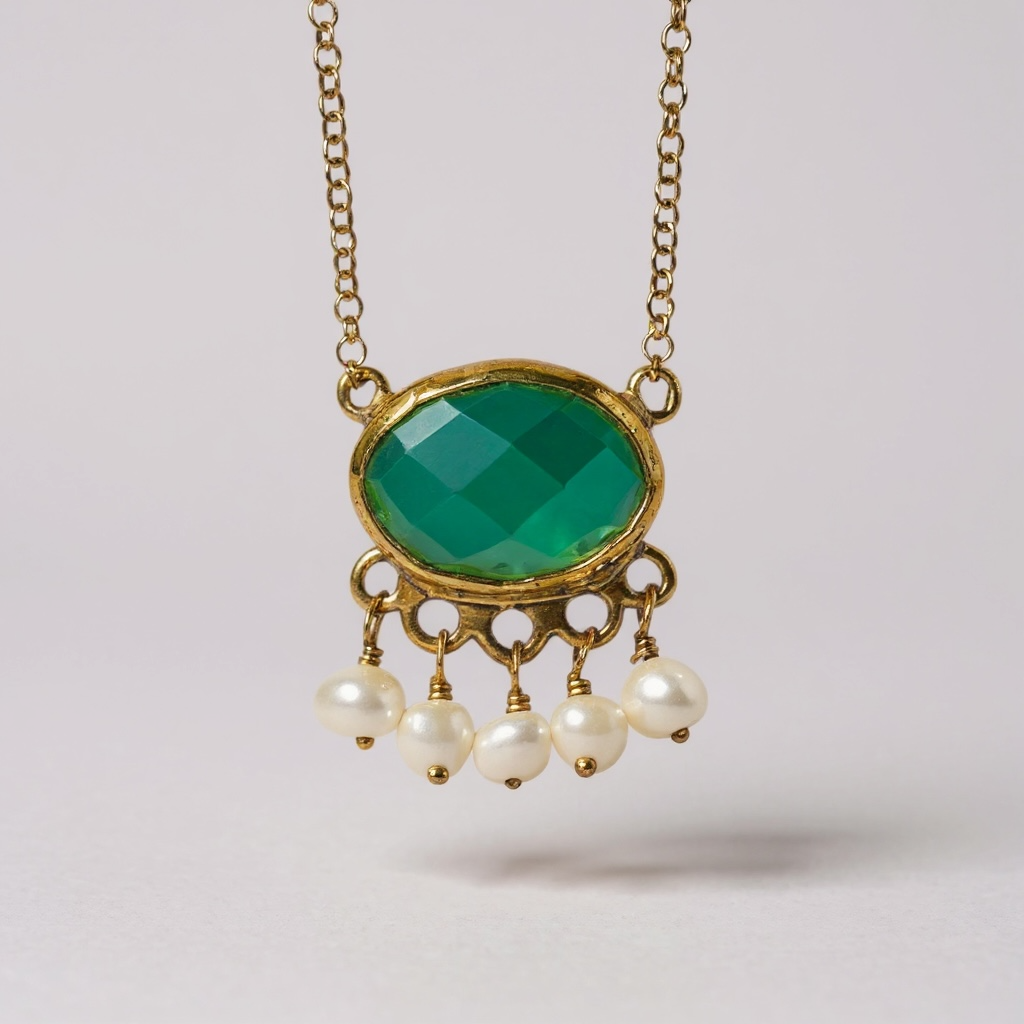 Tonia Makri - Χειροποίητο Επίχρυσο Ασημένιο Κολιέ με ημιπολύτιμους λίθους