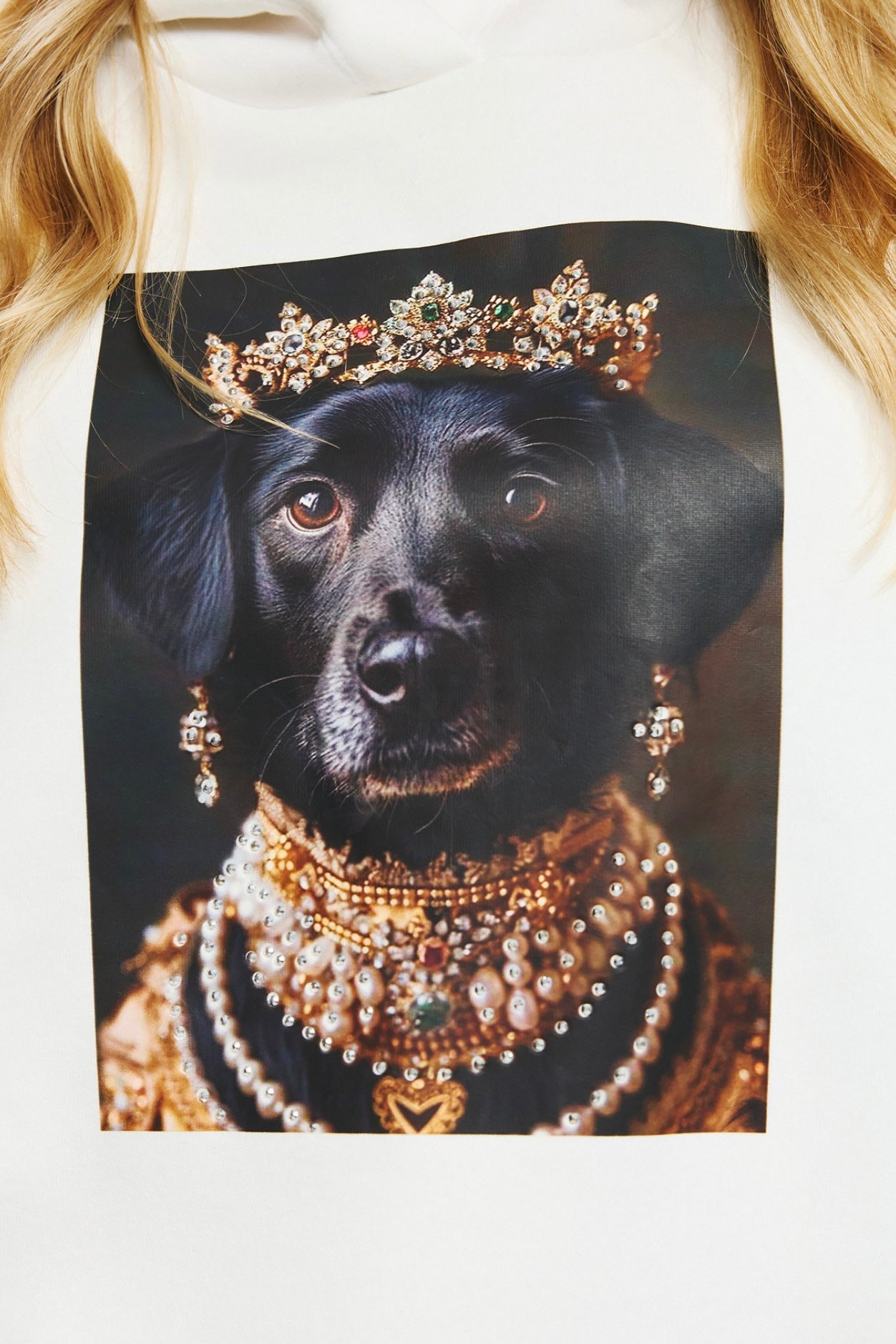 Unitee- Φούτερ Μπλούζα Λευκό με Κουκούλα με Σκύλο με Κορώνα