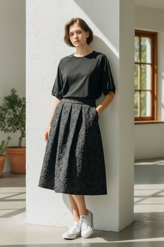 Charizma - Φούστα Royal Party Ζακάρ με Λουλούδια Μαύρη