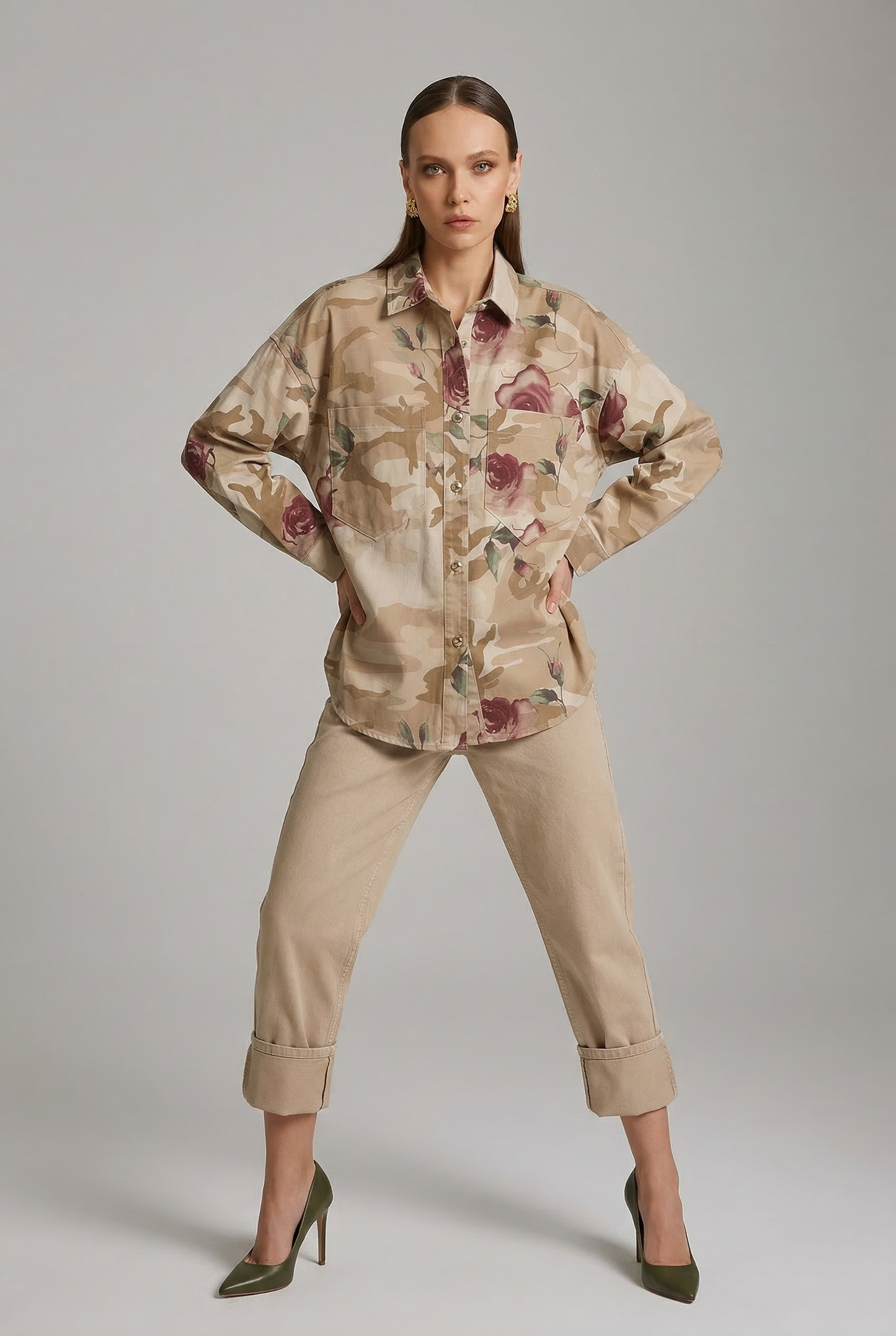 Eighty2 by Figaro - Overshirt Camouflage με Λουλούδια & Μεταλλικά Κουμπιά