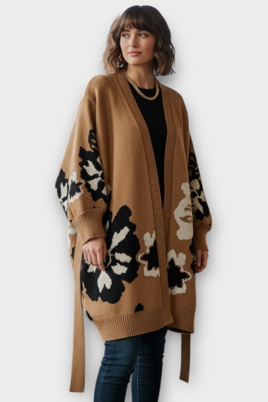 Figaro - Πλεκτή Μακριά Ζακέτα Belted Knit Καφέ