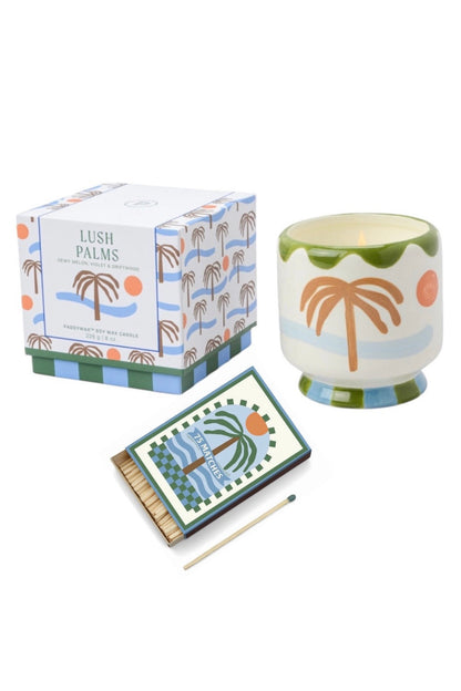 Paddywax A dopo Palm Tree - Κεραμικό κερί σόγιας, Lush Palms 226gr & Σπίρτα 75 τεμ