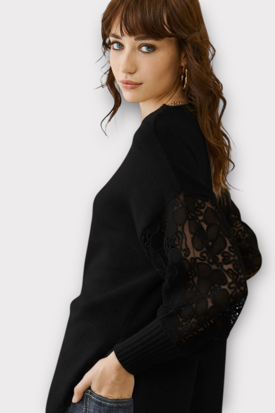 Figaro - Glam Lace & Sequin Knit Πουλόβερ Μαύρο