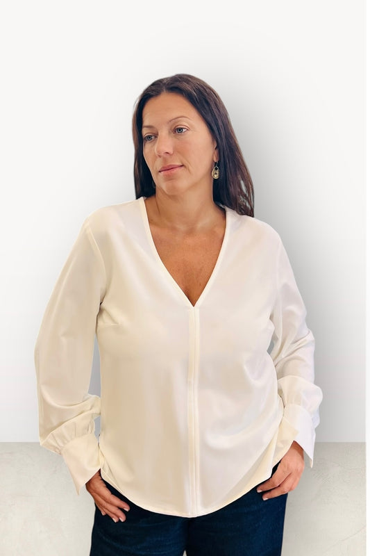 Feel Cute - Πουκάμισο V-Λαιμόκοψη με Μεγάλη Μανσέτα Λευκό