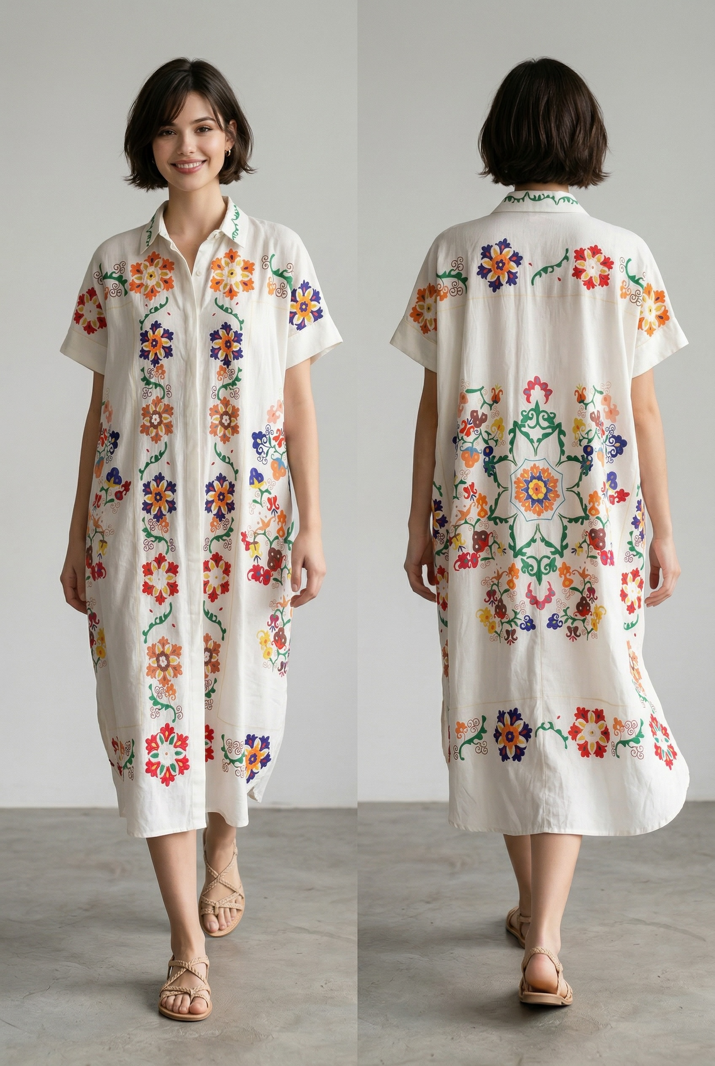 Zeta Otto - Αέρινο Shirt Φόρεμα με Διπλό Print & Floral Μοτίβα 1