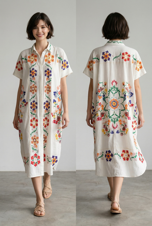 Zeta Otto - Αέρινο Shirt Φόρεμα με Διπλό Print & Floral Μοτίβα 1