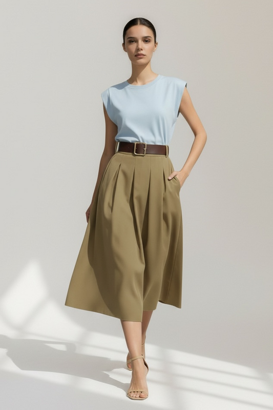 Charizma - Φούστα Μακριά Με Πιέτες Χακί