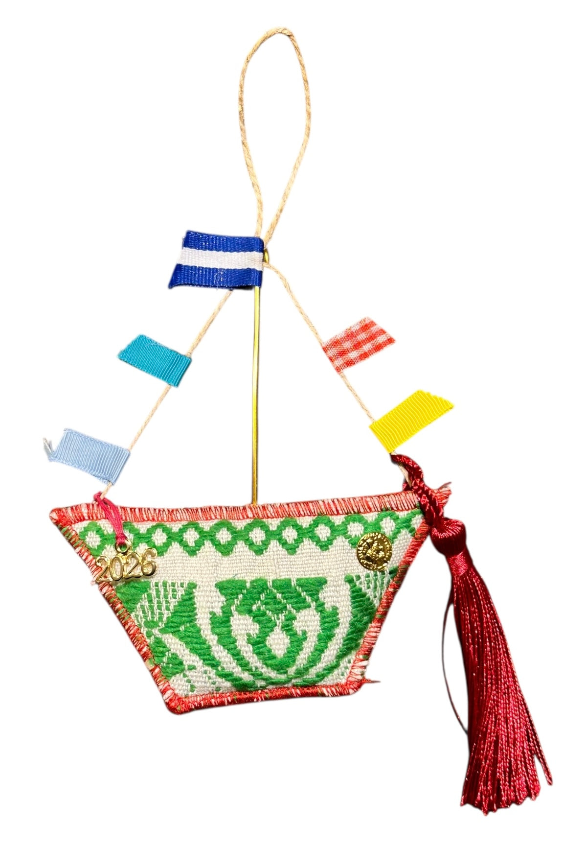 Maria Davilla - Χειροποίητο Καραβάκι από Υφαντό Με Σημαιάκια Πρασινο