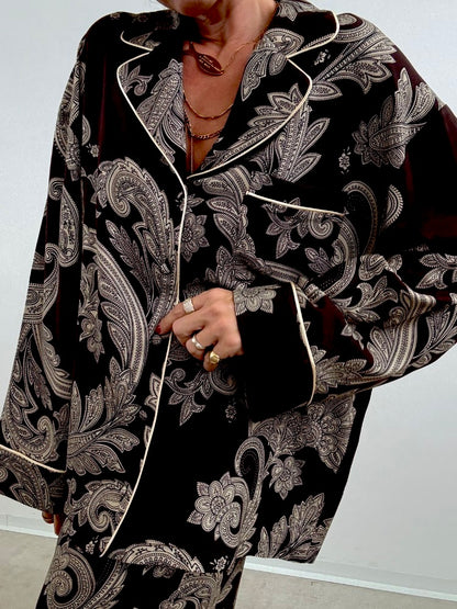Lumina - PJ Chic Style Σετ Παντελόνα με Πουκαμίσα σε Λαχούρια Μαύρο