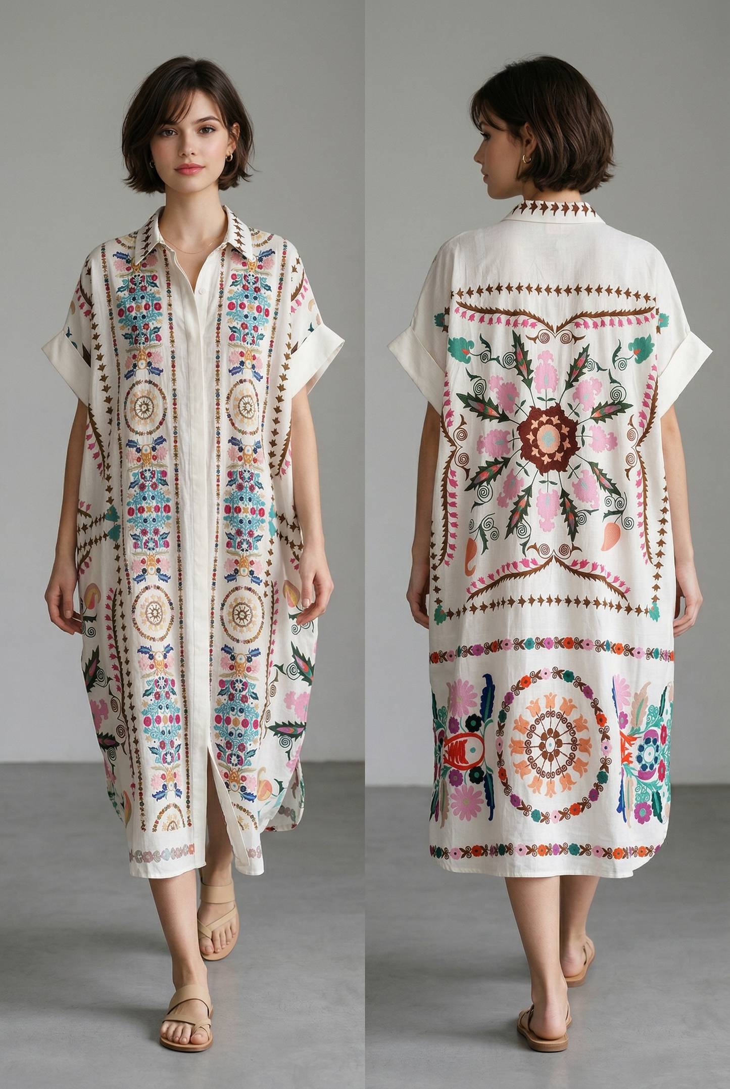 Zeta Otto - Αέρινο Shirt Φόρεμα με Διπλό Print & Floral Μοτίβα 4