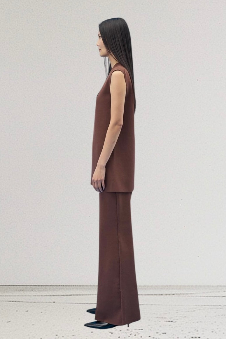 Tailor Made - Σετ Oversized V Neck Τουνίκ Και Παντελόνα Καφέ