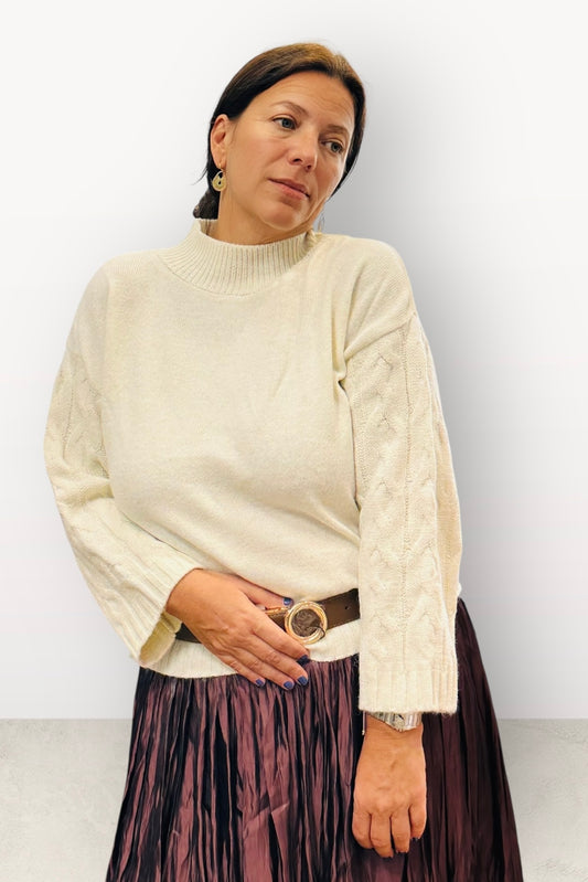 Figaro - Πλεκτό Πουλόβερ Με Πλέξη Στα Μανίκια Υπόλευκο