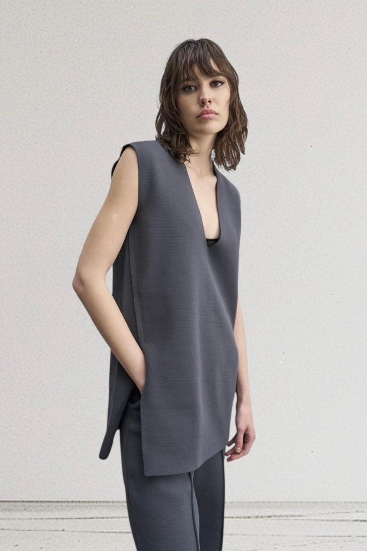 Tailor Made - Σετ Oversized V Neck Τουνίκ & Παντελόνα Γκρι