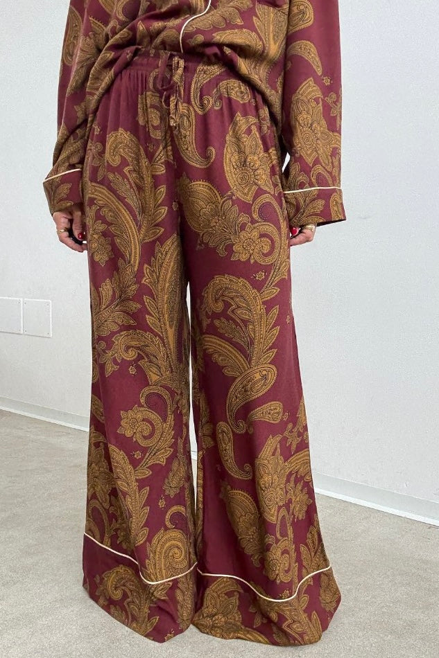 Lumina - PJ Chic Style Σετ Παντελόνα με Πουκαμίσα σε Λαχούρια Μπορντώ