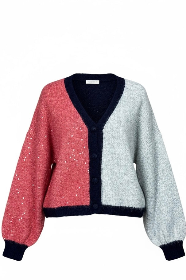 Charizma -  Τρίχρωμο Κοντό Ζακετάκι με Παγιέτες Φούξια