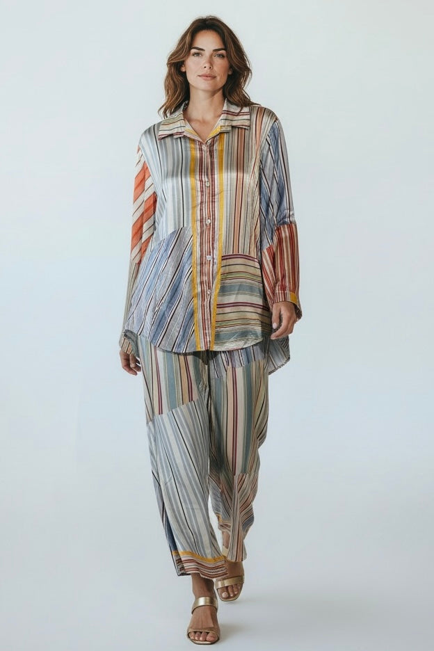 Charizma - Σετ Πουκάμισο & Παντελόνα Σατέν Ριγέ