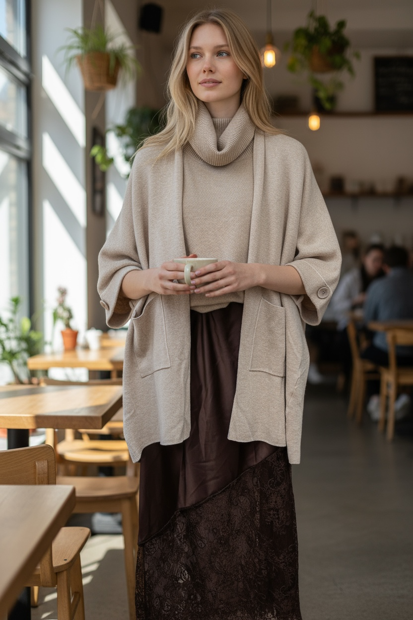 Charizma - Πλεκτή Μακριά Ζακέτα Με Κοντά Μανίκια Και Τσέπες