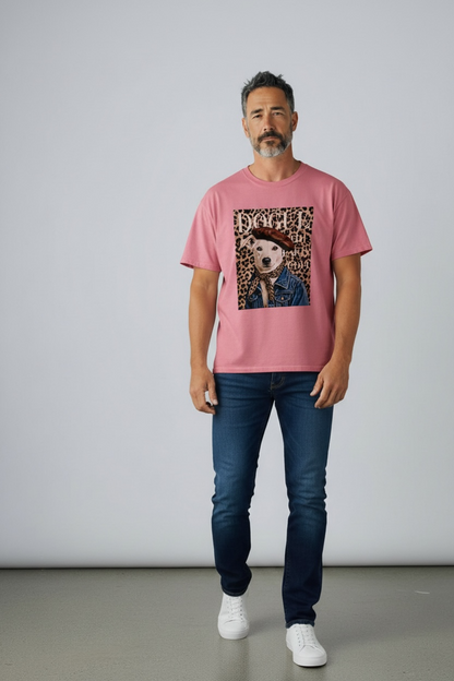 Charizma - Unisex Βαμβακερό Ροζ Μακό T-Shirt Oversized με Στάμπα Dogue Paris
