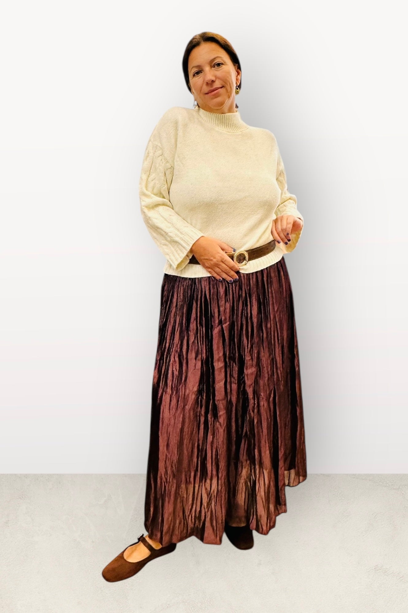 Charizma - Πλισέ Φούστα με Μεταλιζέ Απόχρωση Καφέ