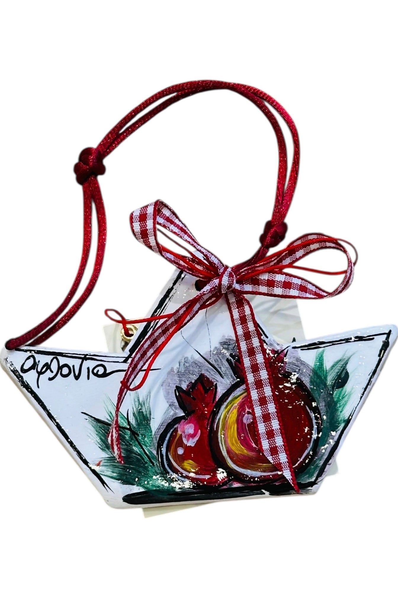 Ψαρόνι - Κεραμικό Γούρι Μικρό Καραβάκι Ρόδια Λευκό