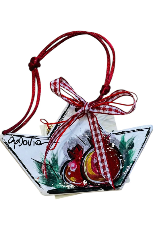 Ψαρόνι - Κεραμικό Γούρι Μικρό Καραβάκι Ρόδια Λευκό