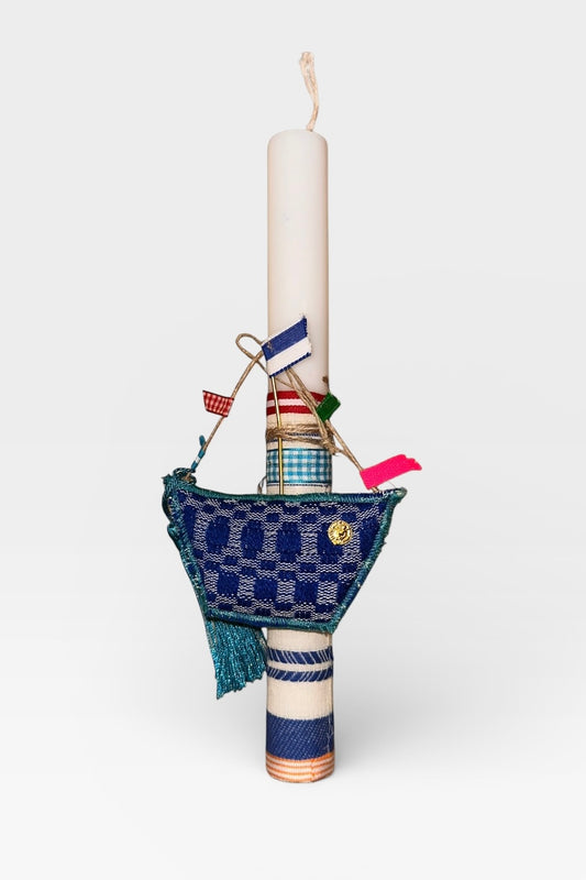 Maria Davilla - Λαμπάδα Χειροποίητη Με Υφαντό Καραβάκι Μπλε (Αντρική)