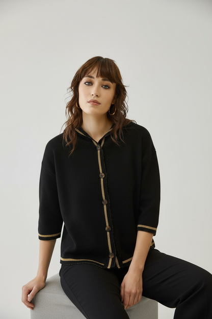Figaro - Πλεκτή Κοντή Ζακέτα Hoddie Knit Μαύρο