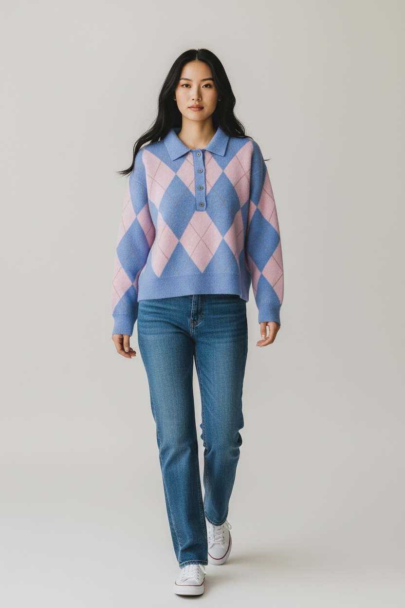Charizma - Πλεκτό Πουλόβερ Ρόμβοι (Argyle) Ροζ -Γαλάζιο