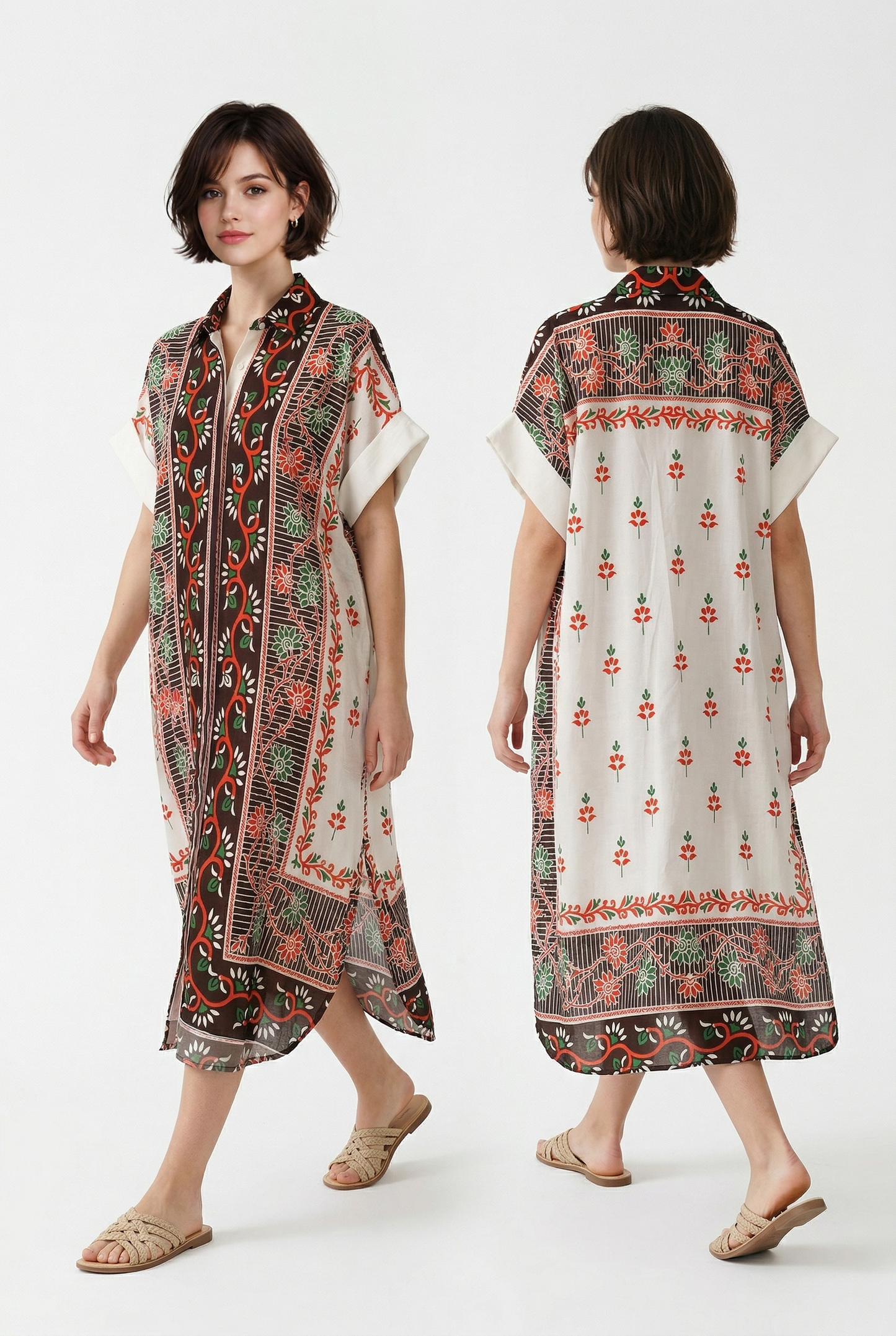 Zeta Otto - Αέρινο Shirt Φόρεμα με Διπλό Print & Floral Μοτίβα 3