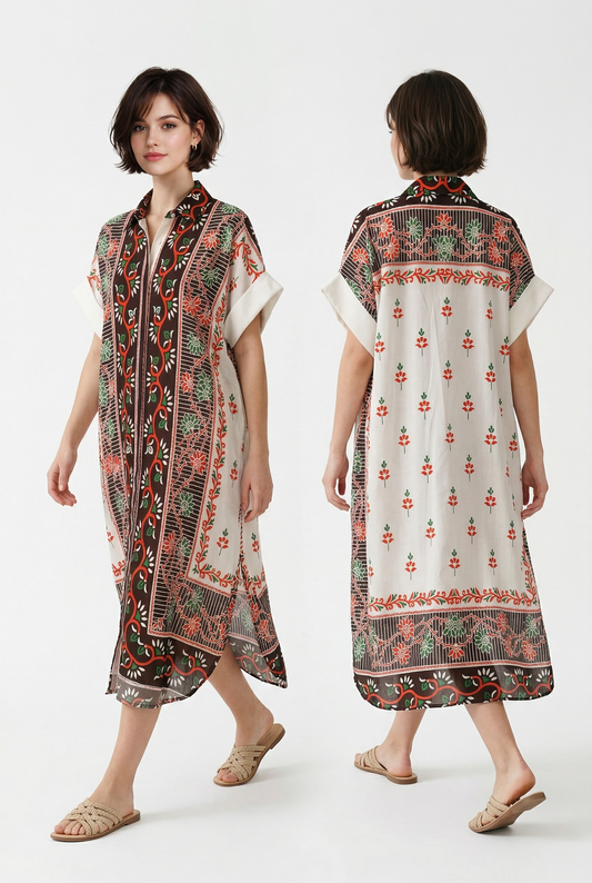 Zeta Otto - Αέρινο Shirt Φόρεμα με Διπλό Print & Floral Μοτίβα 3