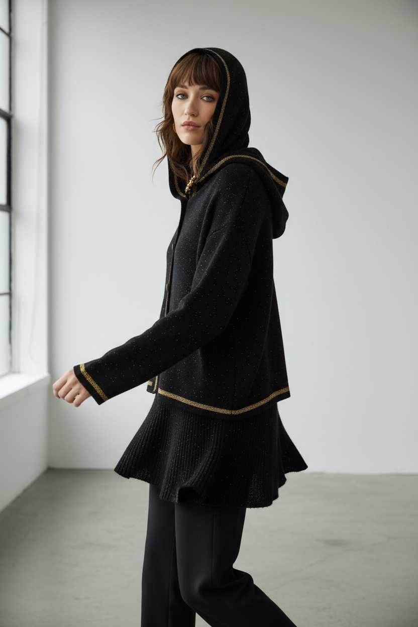 Figaro - Πλεκτή Κοντή Ζακέτα Hoddie Knit Μαύρο