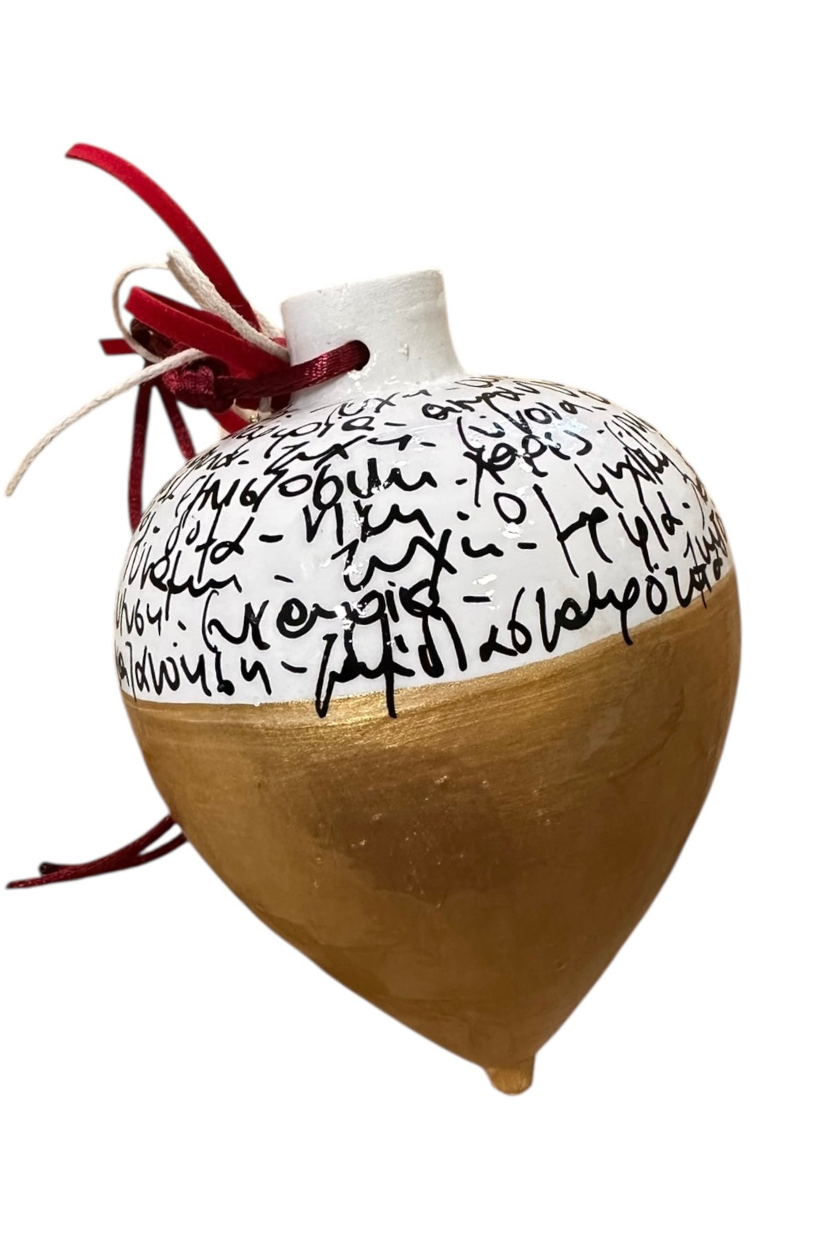 Ψαρόνι - Κεραμική Σβούρα Γούρι «Ευχές» Λευκό & Χρυσό