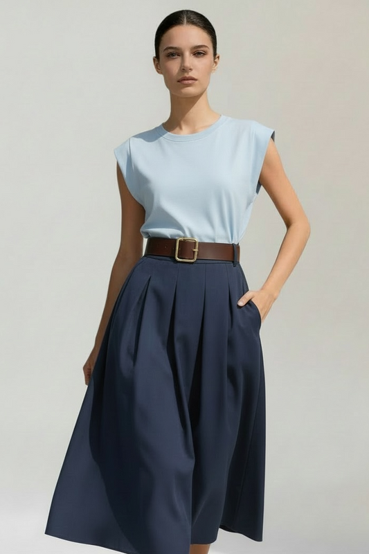 Charizma - Φούστα Μακριά Με Πιέτες Navy