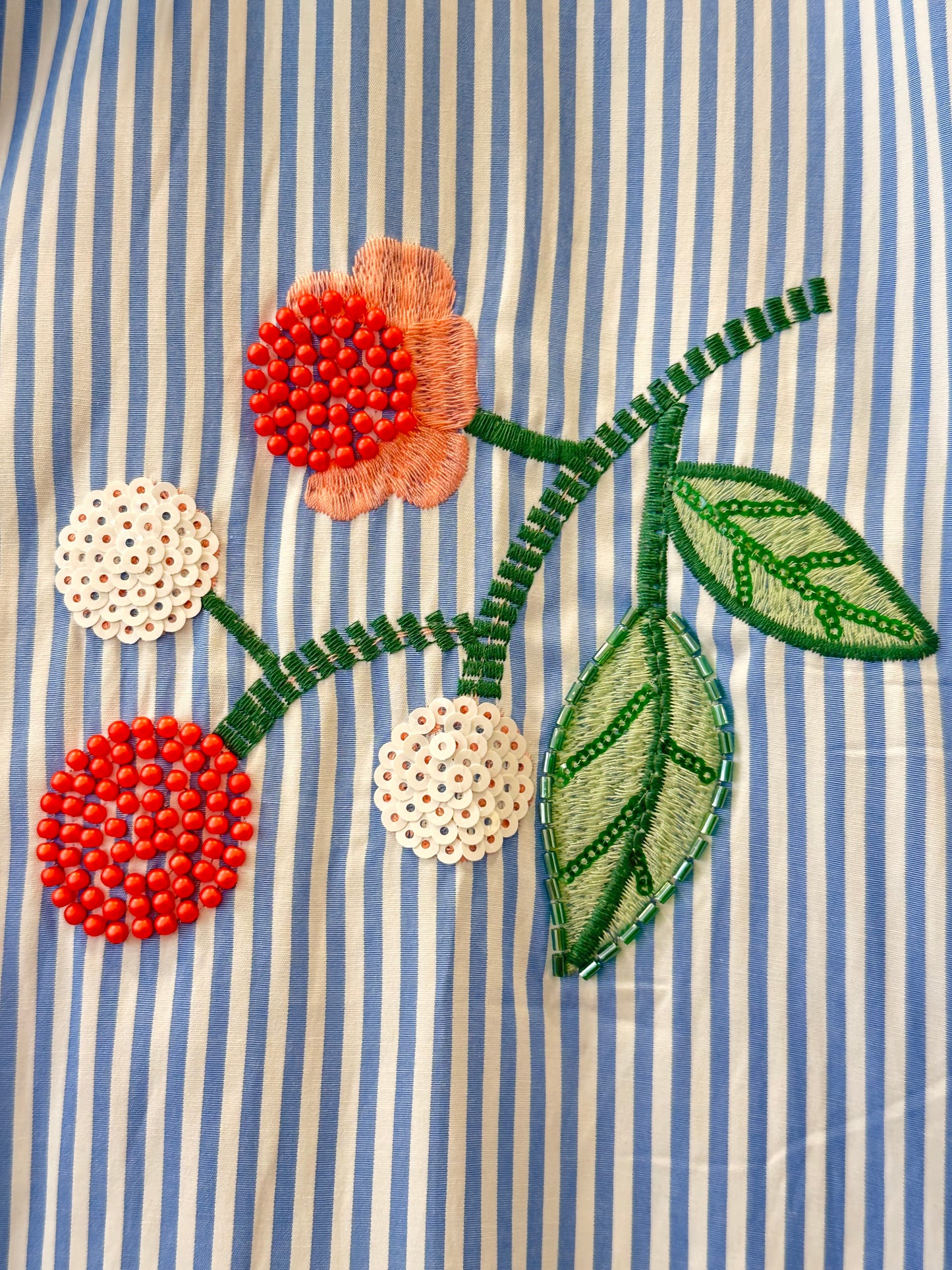 Charizma - Oversized Ριγέ Πουκάμισο με κέντηματα floral Γαλάζιο