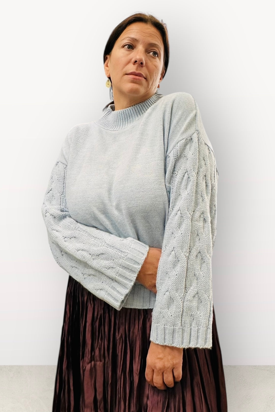 Figaro - Πλεκτό Πουλόβερ Με Πλέξη Στα Μανίκια Γαλάζιο