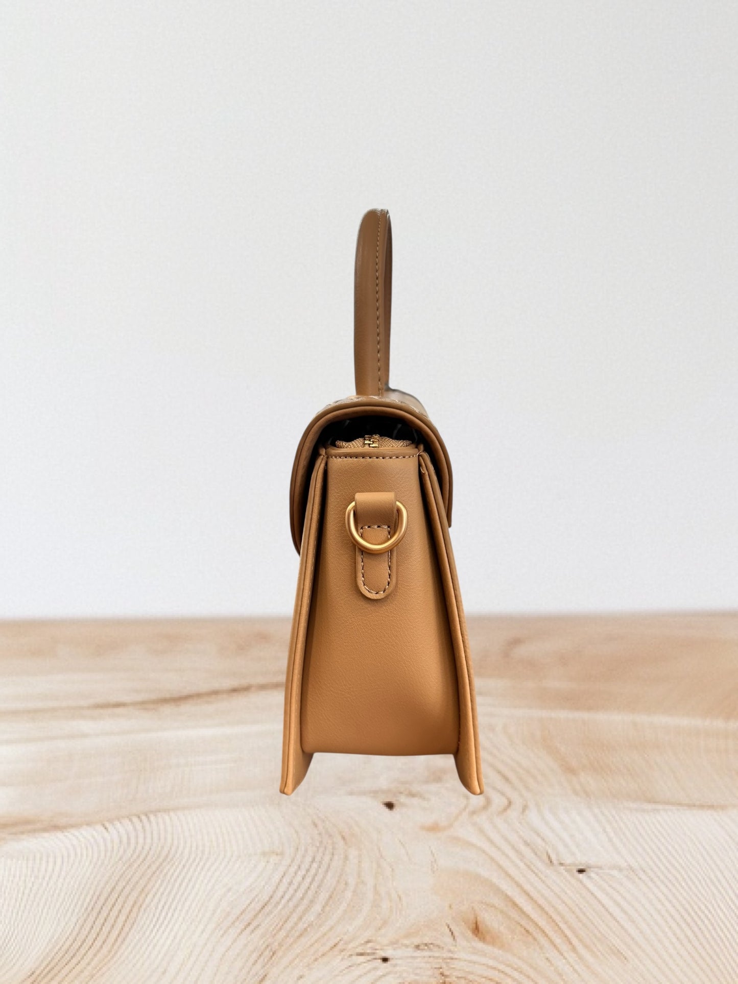 Diana @ Co Firenze - Τσαντάκι Χειρός & Ώμου Μόκα με Κεντητή Λεπτομέρεια