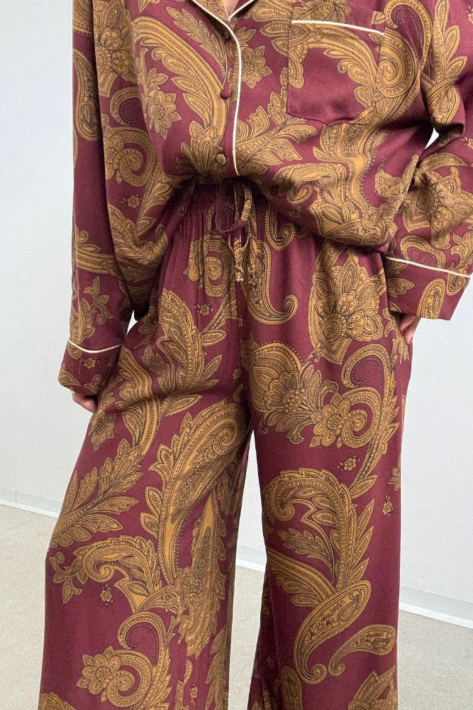 Lumina - PJ Chic Style Σετ Παντελόνα με Πουκαμίσα σε Λαχούρια Μπορντώ