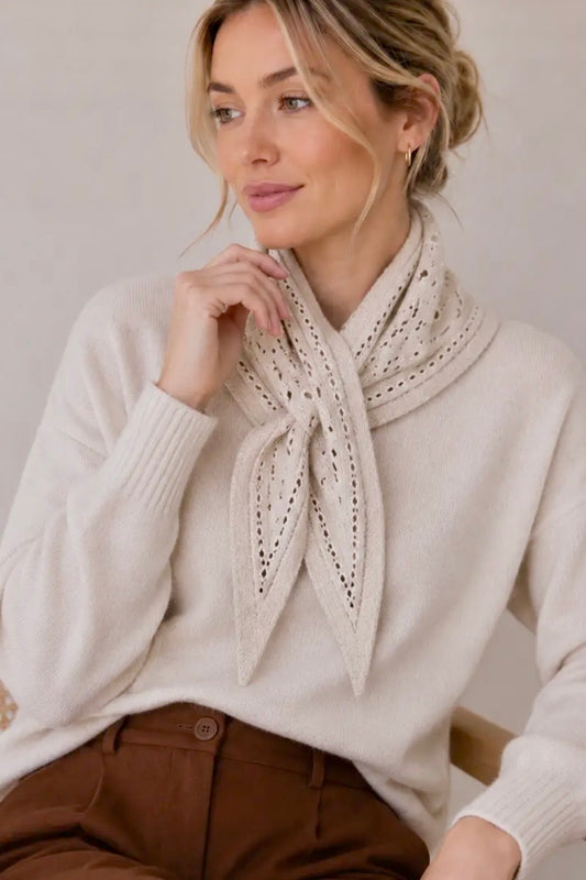 Lineta - Παχύ Τριγωνικό Μαντήλι Beige Bandana 102x36 cm