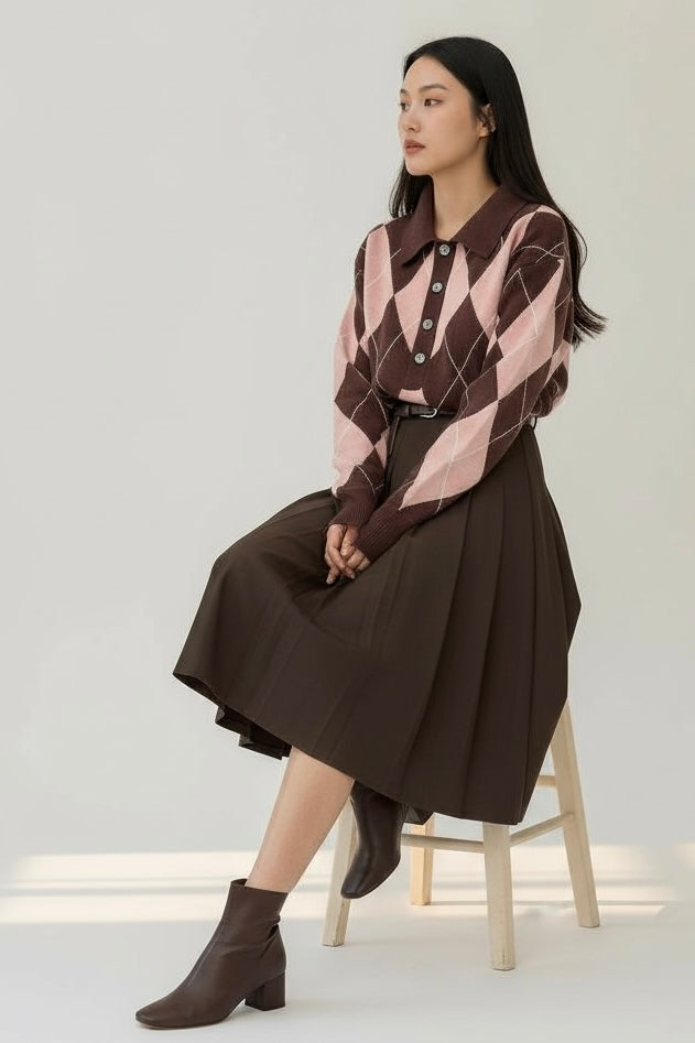 Charizma - Πλεκτό Πουλόβερ Ρόμβοι (Argyle) Ροζ