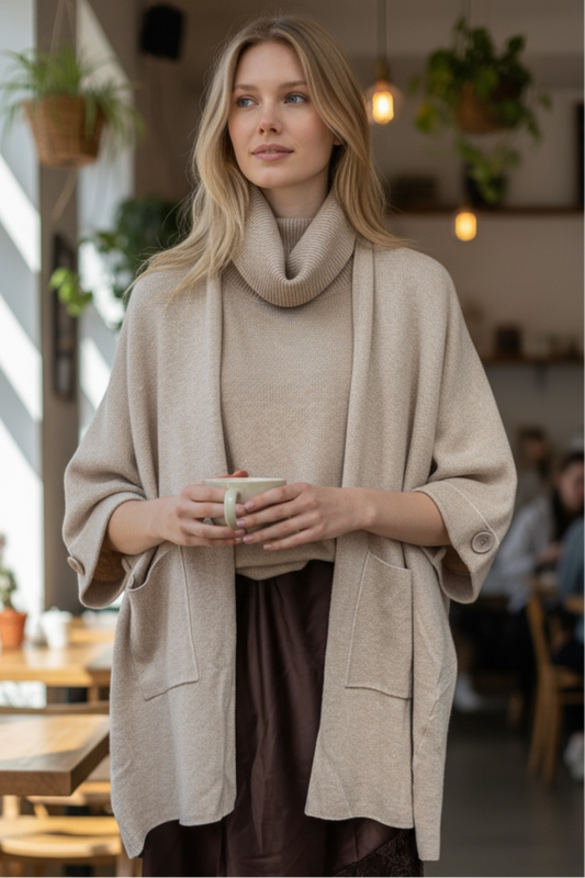 Charizma - Πλεκτή Μακριά Ζακέτα Με Κοντά Μανίκια Και Τσέπες