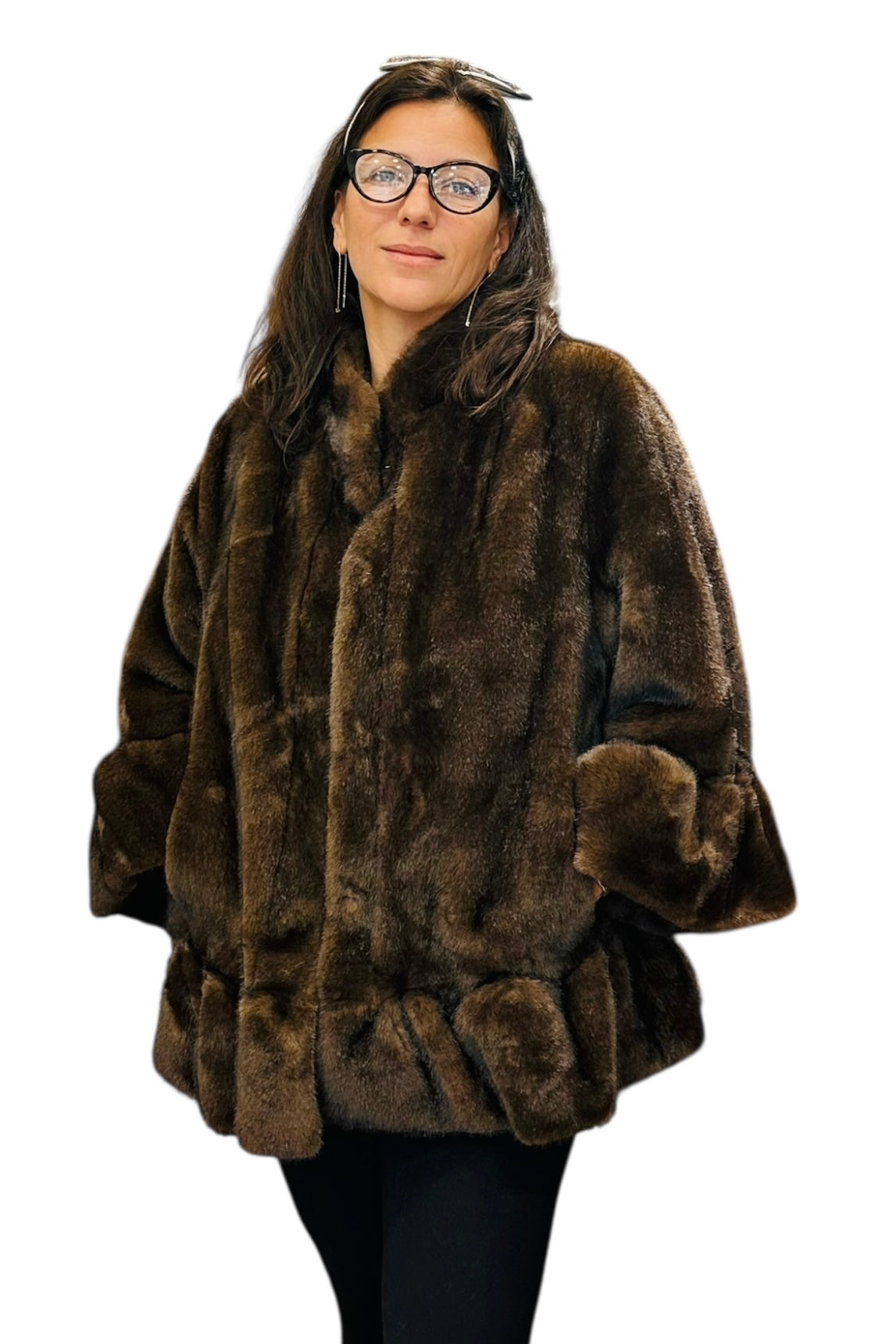 Charizma - Συνθετική Γούνα με Βολάν Καφέ