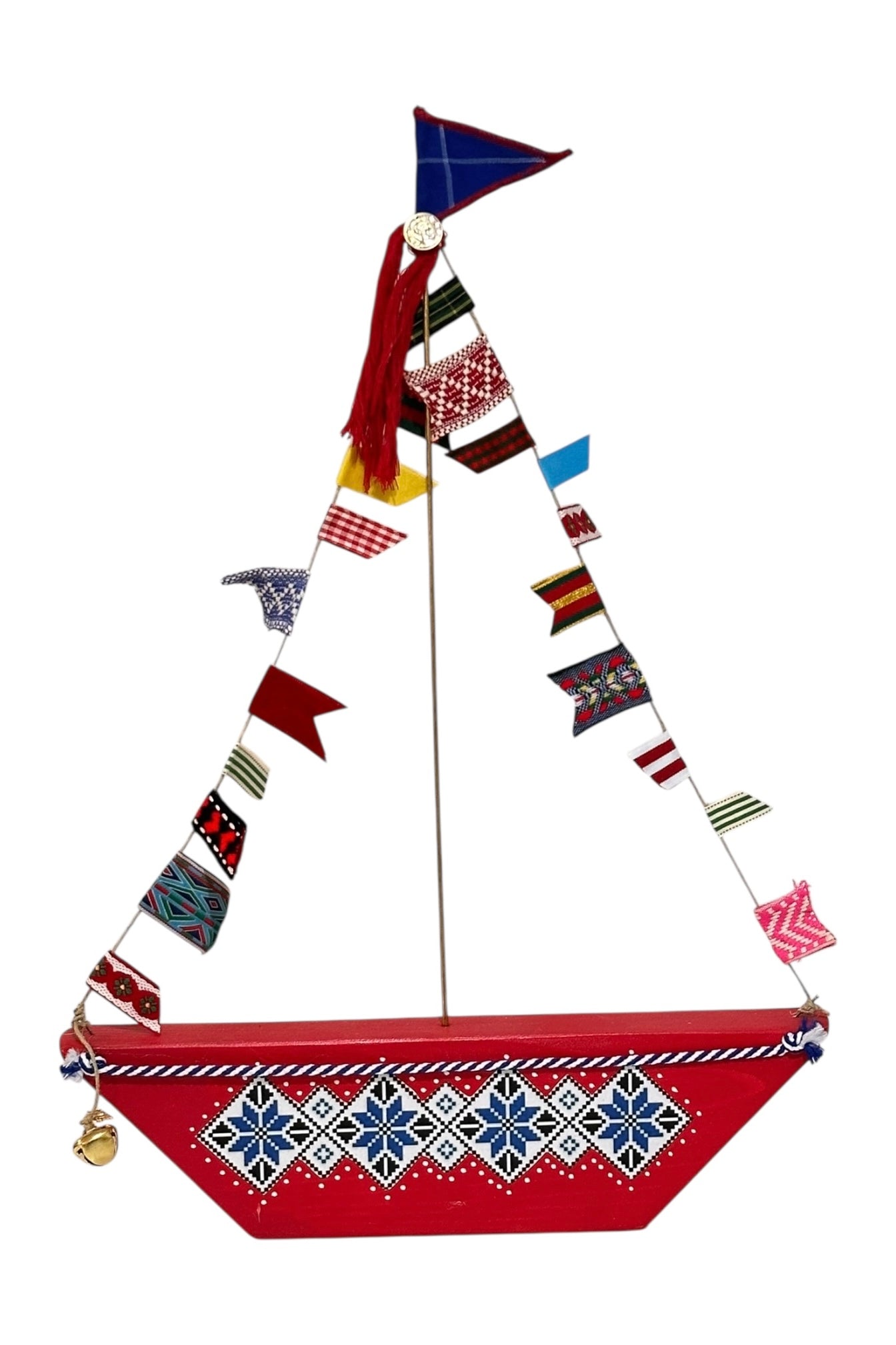 Maria Davilla - Χειροποίητο Μεγάλο Καράβι Με Ξύλινη βάση & Σημαιάκια Κόκκινο