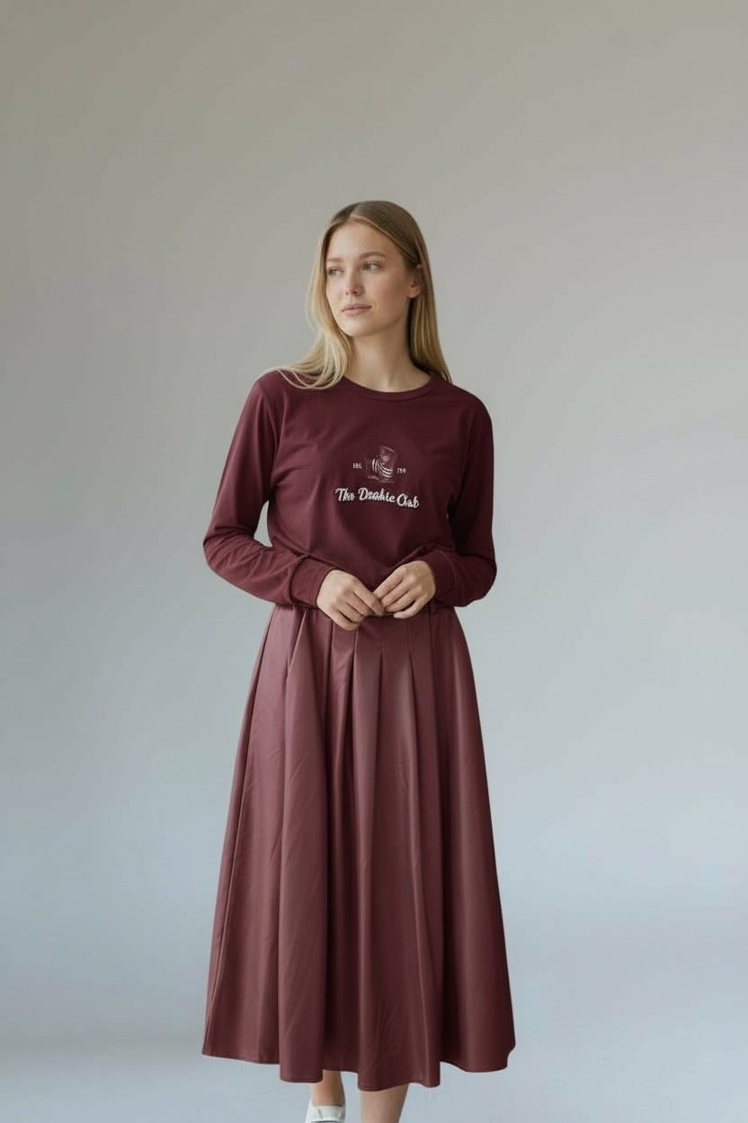 Charizma - Δερματίνη Φούστα με Πιέτες Μπορντό