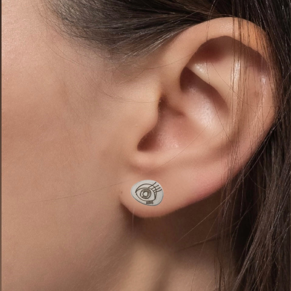 Pavlina Verouki Classic Eyes -  Σκουλαρίκια Μικρό Βότσαλο Μαύρο Ρόδιο