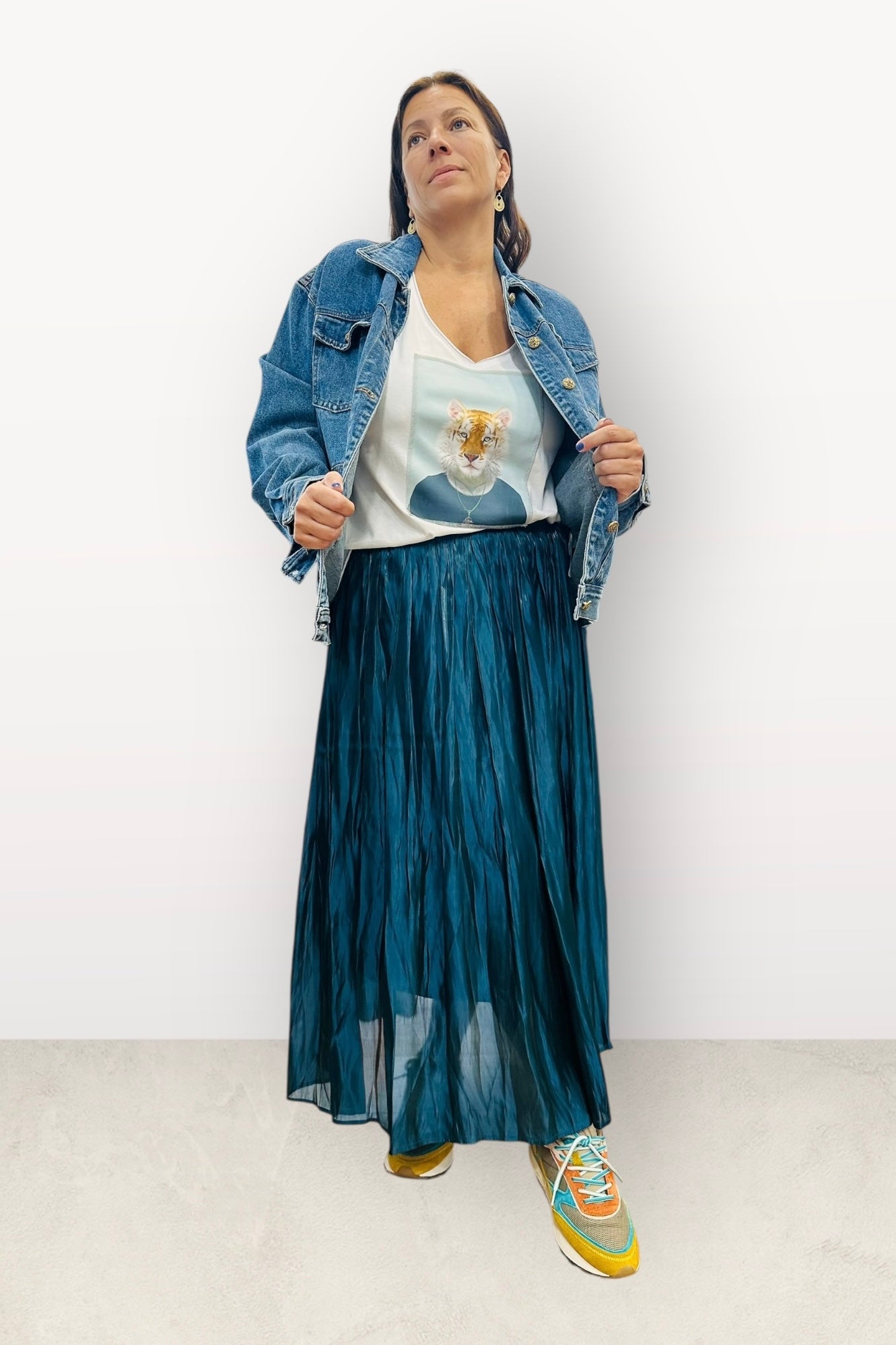 Charizma - Πλισέ Φούστα με Μεταλιζέ Απόχρωση Πράσινο