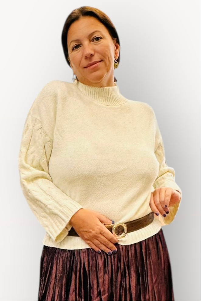 Figaro - Πλεκτό Πουλόβερ Με Πλέξη Στα Μανίκια Υπόλευκο