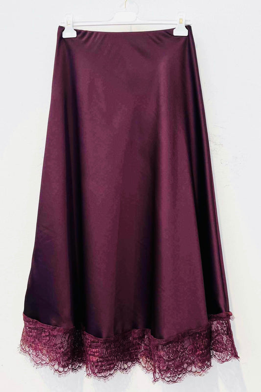 Charizma - Σατέν Μακριά Φούστα με Δαντέλα στο Τελείωμα Μπορντό