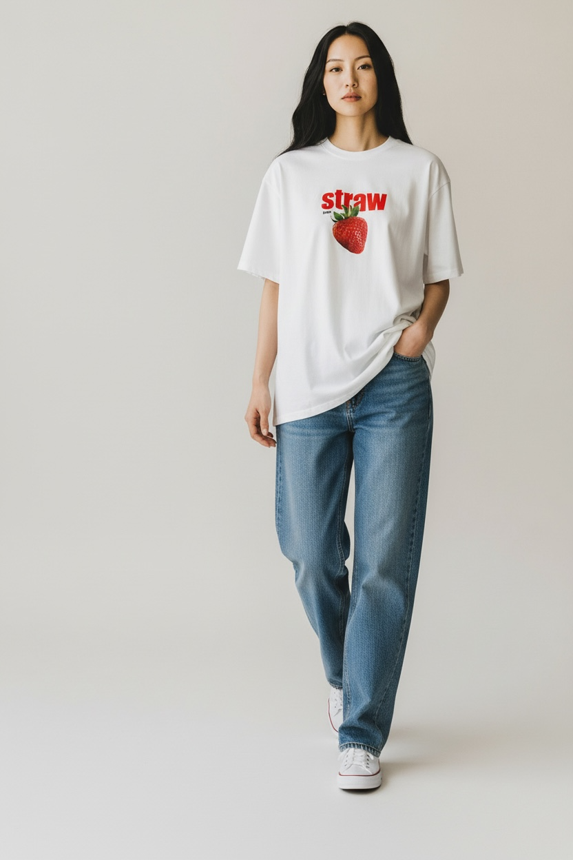 New Age Oversized Μακό T-shirt Strawberry